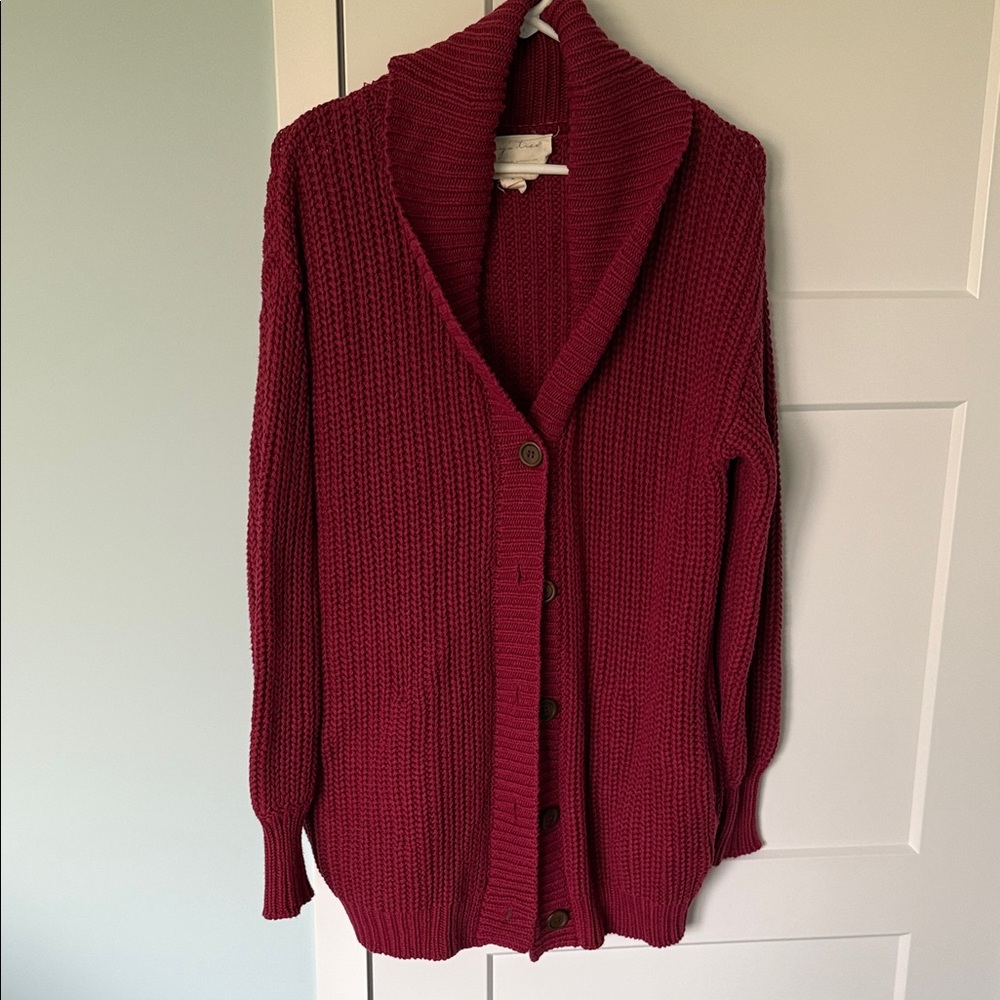 Cozy Burgundy Knit Cardigan Sweater